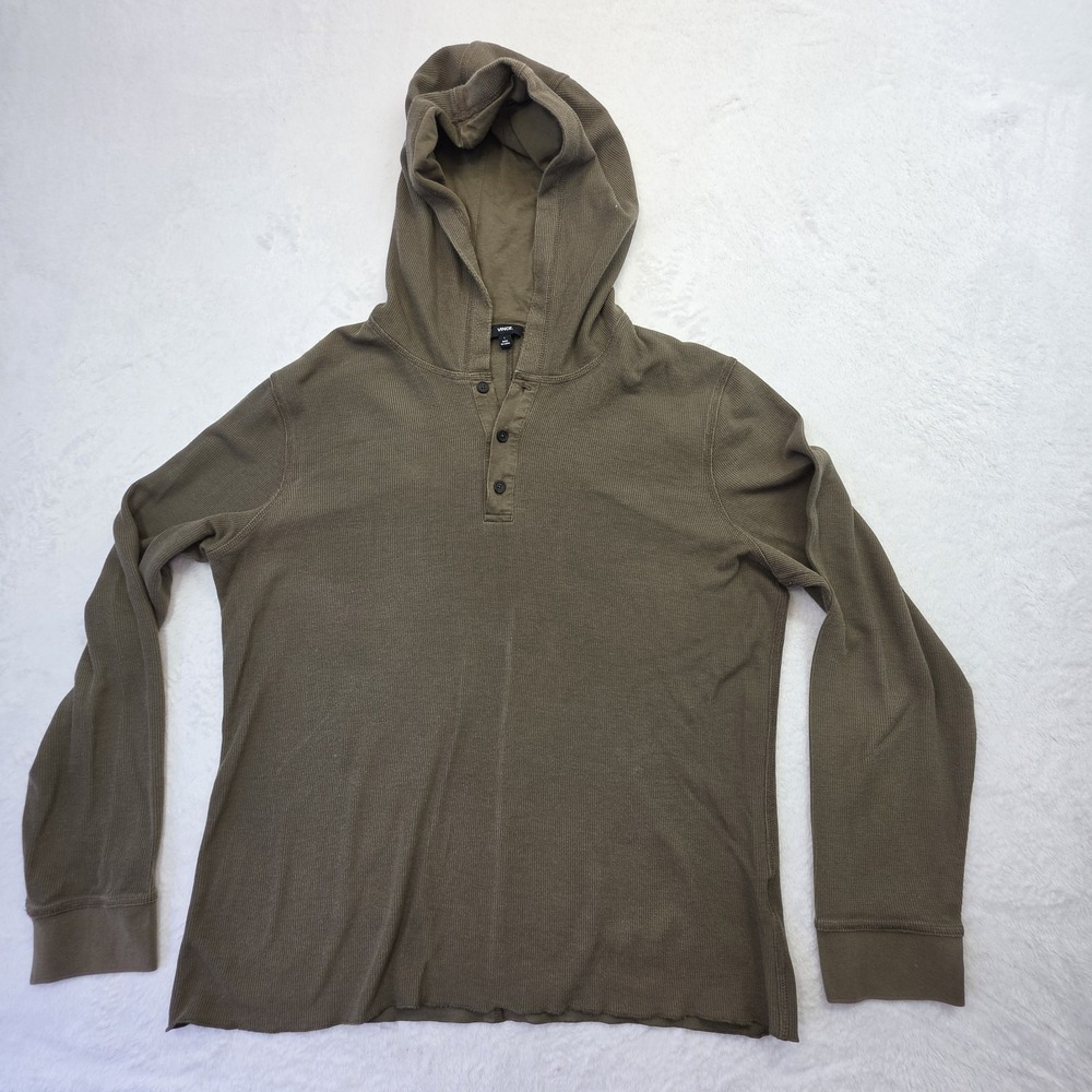 Vince Thermal Hoodie Large Olive Waffle Knit Henley Lightweight